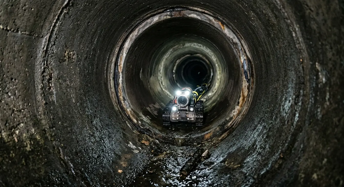 Robotic sewer camera inspecting pipe interior for Drain Snake Service in Ferndale